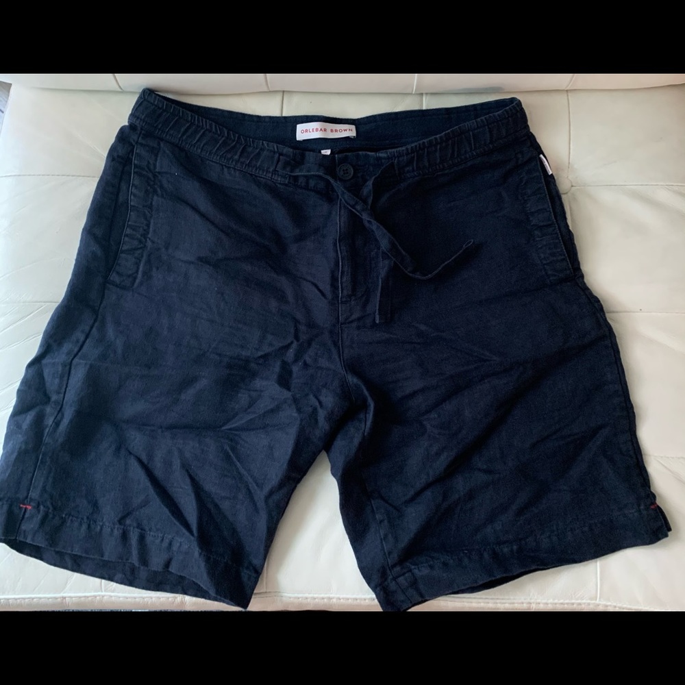 ORLEBAR BROWN MEN’S LINEN SHORTS 32” NAVY MED